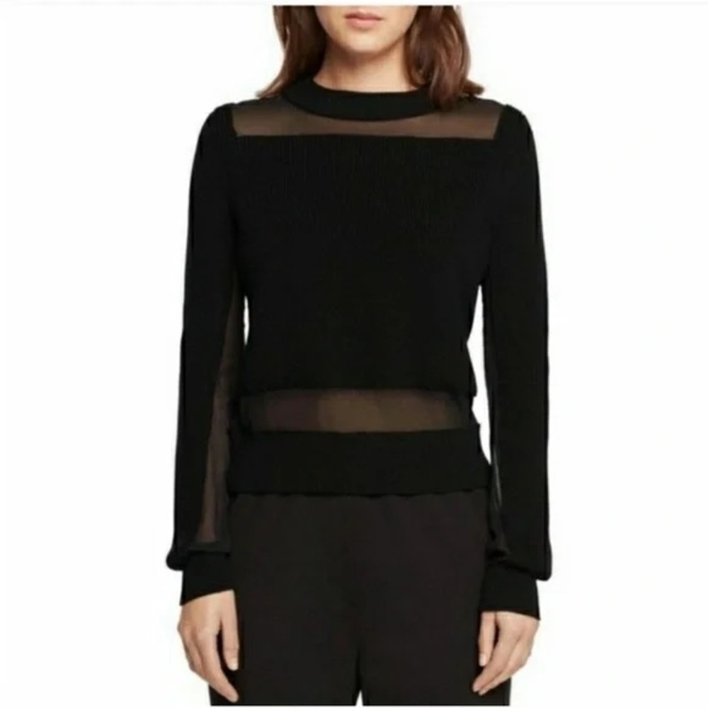 Rag & Bone Vivi black crew neck semi sheer stripe black sweater - Size XS